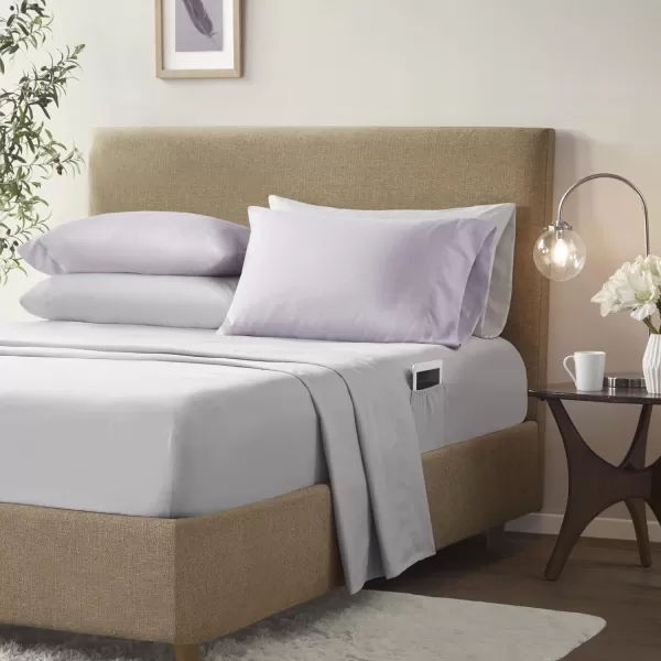 Comfort Spaces Bed in A Bag  Trendy Casual Design Cozy Comforter with Complete Sheet Set with Side Pocket All Season Cover Matching Shams Queen90quotx90quot Kate GreyPurple 9 PieceFloral Purple