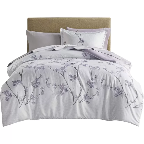 Comfort Spaces Bed in A Bag  Trendy Casual Design Cozy Comforter with Complete Sheet Set with Side Pocket All Season Cover Matching Shams Queen90quotx90quot Kate GreyPurple 9 PieceFloral Purple