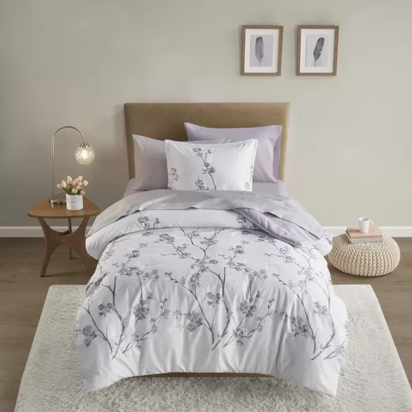 Comfort Spaces Bed in A Bag  Trendy Casual Design Cozy Comforter with Complete Sheet Set with Side Pocket All Season Cover Matching Shams Queen90quotx90quot Kate GreyPurple 9 PieceFloral Purple