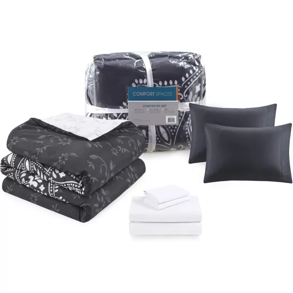 Comfort Spaces Bed in A Bag  Trendy Casual Design Cozy Comforter with Complete Sheet Set with Side Pocket All Season Cover Matching Shams Queen90quotx90quot Kate GreyPurple 9 PieceMedallion Black