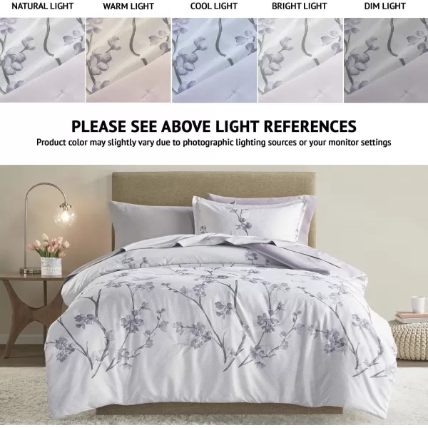 Comfort Spaces Bed in A Bag  Trendy Casual Design Cozy Comforter with Complete Sheet Set with Side Pocket All Season Cover Matching Shams Queen90quotx90quot Kate GreyPurple 9 PieceFloral Purple