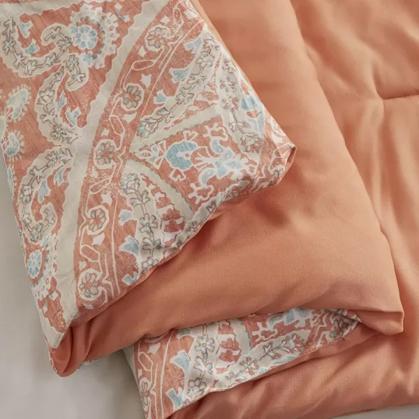Comfort Spaces Bed in A Bag  Trendy Casual Design Cozy Comforter with Complete Sheet Set with Side Pocket All Season Cover Matching Shams Queen90quotx90quot Kate GreyPurple 9 PieceDamask Coral