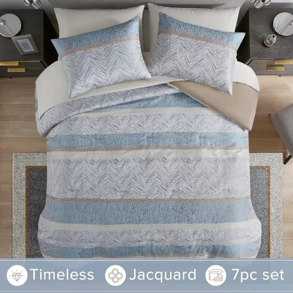 Comfort Spaces Blue Queen Comforter Set  7 Pieces Trendy Modern Jacquard Bedding Sets with Sheets Queen All Seasons SkinFriendly Lightweight ampamp Soft Microfiber Queen Bed Set Shams QueenBlue