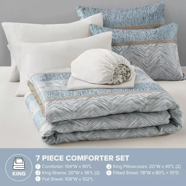 Comfort Spaces Blue Queen Comforter Set  7 Pieces Trendy Modern Jacquard Bedding Sets with Sheets Queen All Seasons SkinFriendly Lightweight ampamp Soft Microfiber Queen Bed Set Shams QueenBlue