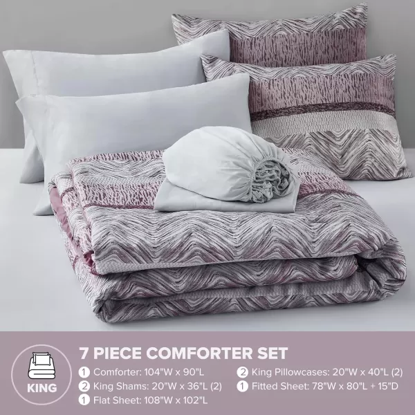 Comfort Spaces Blue Queen Comforter Set  7 Pieces Trendy Modern Jacquard Bedding Sets with Sheets Queen All Seasons SkinFriendly Lightweight ampamp Soft Microfiber Queen Bed Set Shams QueenPurple
