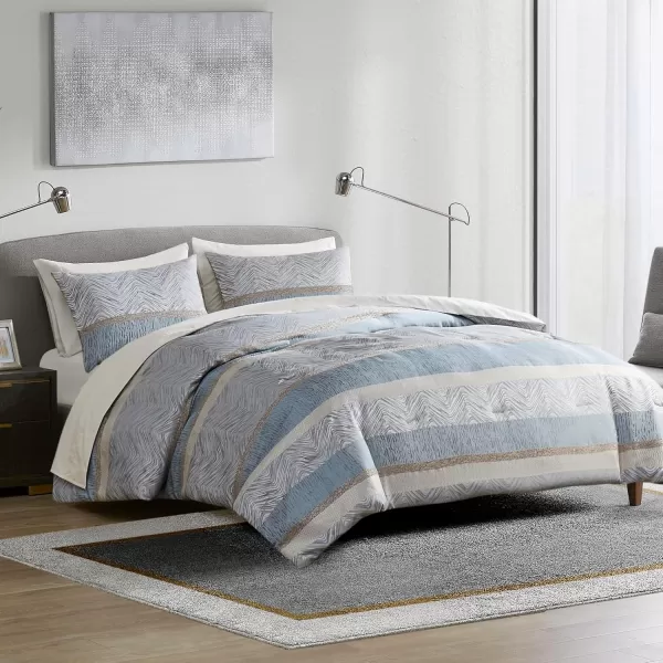 Comfort Spaces Blue Queen Comforter Set  7 Pieces Trendy Modern Jacquard Bedding Sets with Sheets Queen All Seasons SkinFriendly Lightweight ampamp Soft Microfiber Queen Bed Set Shams QueenBlue
