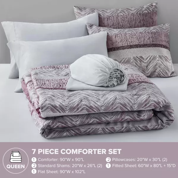 Comfort Spaces Blue Queen Comforter Set  7 Pieces Trendy Modern Jacquard Bedding Sets with Sheets Queen All Seasons SkinFriendly Lightweight ampamp Soft Microfiber Queen Bed Set Shams QueenPurple