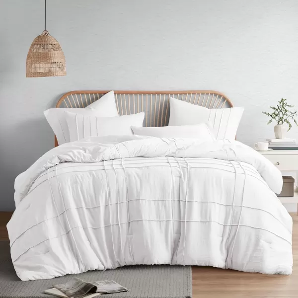 Comfort Spaces BlueGrey Full Size Comforter Set  3 Pieces Pintuck Pleated Bedding Sets Full All Season Lightweight Extra Softness PreWashed Microfiber Full Bed Set Shams FullWhite