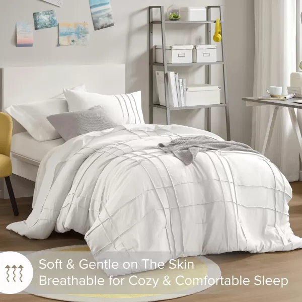 Comfort Spaces BlueGrey Full Size Comforter Set  3 Pieces Pintuck Pleated Bedding Sets Full All Season Lightweight Extra Softness PreWashed Microfiber Full Bed Set Shams FullWhite
