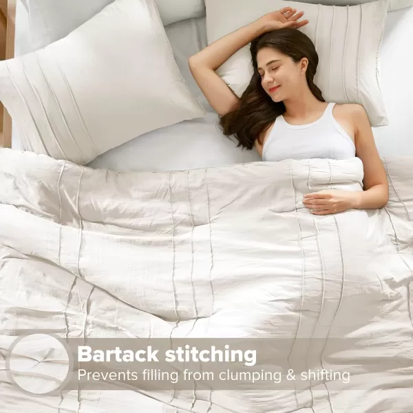 Comfort Spaces BlueGrey Full Size Comforter Set  3 Pieces Pintuck Pleated Bedding Sets Full All Season Lightweight Extra Softness PreWashed Microfiber Full Bed Set Shams FullNeutral