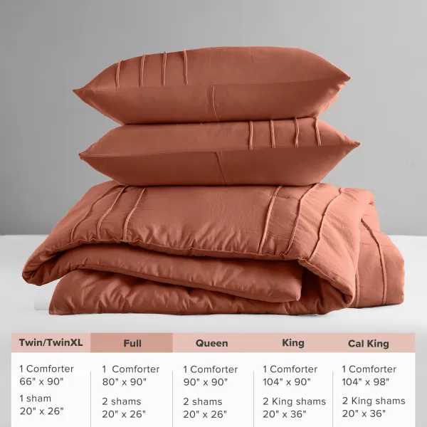 Comfort Spaces BlueGrey Full Size Comforter Set  3 Pieces Pintuck Pleated Bedding Sets Full All Season Lightweight Extra Softness PreWashed Microfiber Full Bed Set Shams FullClay