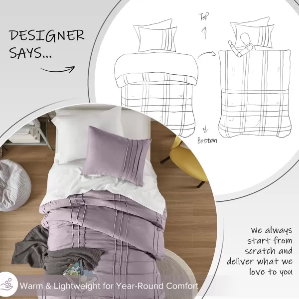 Comfort Spaces BlueGrey Full Size Comforter Set  3 Pieces Pintuck Pleated Bedding Sets Full All Season Lightweight Extra Softness PreWashed Microfiber Full Bed Set Shams FullPurple