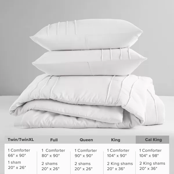 Comfort Spaces BlueGrey Full Size Comforter Set  3 Pieces Pintuck Pleated Bedding Sets Full All Season Lightweight Extra Softness PreWashed Microfiber Full Bed Set Shams FullWhite
