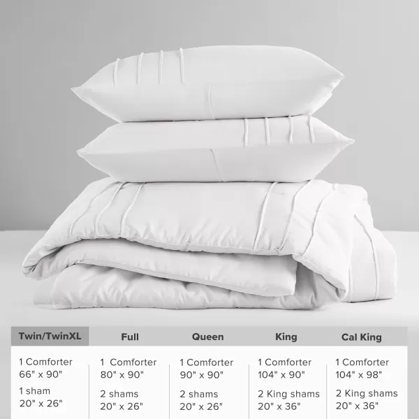 Comfort Spaces BlueGrey Full Size Comforter Set  3 Pieces Pintuck Pleated Bedding Sets Full All Season Lightweight Extra Softness PreWashed Microfiber Full Bed Set Shams FullWhite