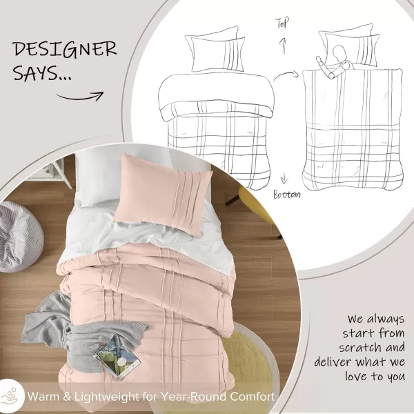 Comfort Spaces BlueGrey Full Size Comforter Set  3 Pieces Pintuck Pleated Bedding Sets Full All Season Lightweight Extra Softness PreWashed Microfiber Full Bed Set Shams FullBlush