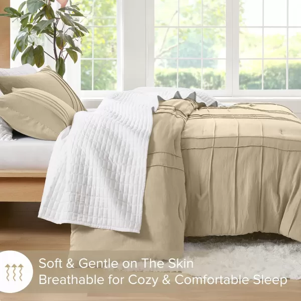 Comfort Spaces BlueGrey Full Size Comforter Set  3 Pieces Pintuck Pleated Bedding Sets Full All Season Lightweight Extra Softness PreWashed Microfiber Full Bed Set Shams FullKhaki