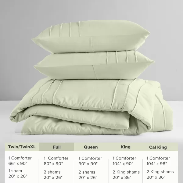 Comfort Spaces BlueGrey Full Size Comforter Set  3 Pieces Pintuck Pleated Bedding Sets Full All Season Lightweight Extra Softness PreWashed Microfiber Full Bed Set Shams FullSage