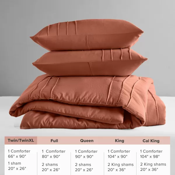 Comfort Spaces BlueGrey Full Size Comforter Set  3 Pieces Pintuck Pleated Bedding Sets Full All Season Lightweight Extra Softness PreWashed Microfiber Full Bed Set Shams FullClay