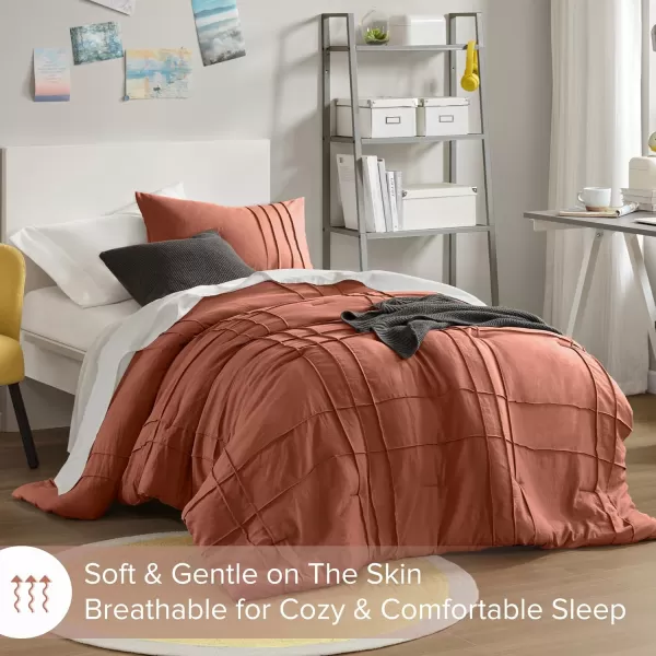 Comfort Spaces BlueGrey Full Size Comforter Set  3 Pieces Pintuck Pleated Bedding Sets Full All Season Lightweight Extra Softness PreWashed Microfiber Full Bed Set Shams FullClay
