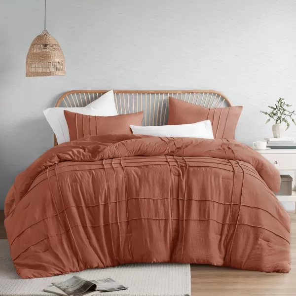 Comfort Spaces BlueGrey Full Size Comforter Set  3 Pieces Pintuck Pleated Bedding Sets Full All Season Lightweight Extra Softness PreWashed Microfiber Full Bed Set Shams FullClay