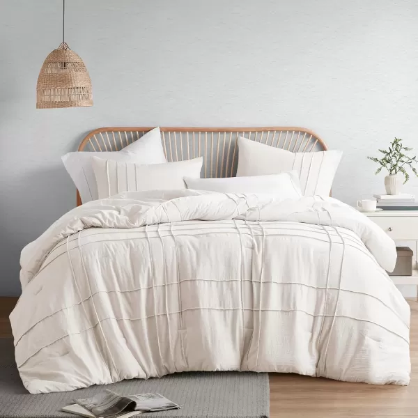 Comfort Spaces BlueGrey Full Size Comforter Set  3 Pieces Pintuck Pleated Bedding Sets Full All Season Lightweight Extra Softness PreWashed Microfiber Full Bed Set Shams FullNeutral