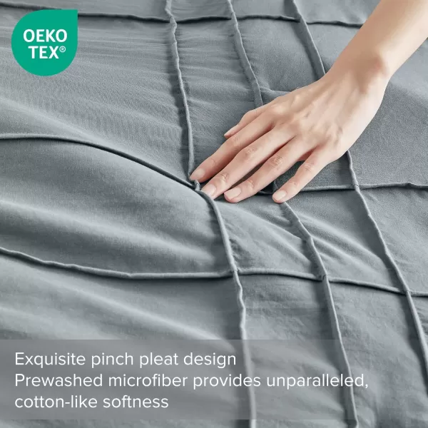 Comfort Spaces BlueGrey Full Size Comforter Set  3 Pieces Pintuck Pleated Bedding Sets Full All Season Lightweight Extra Softness PreWashed Microfiber Full Bed Set Shams FullBlueGrey