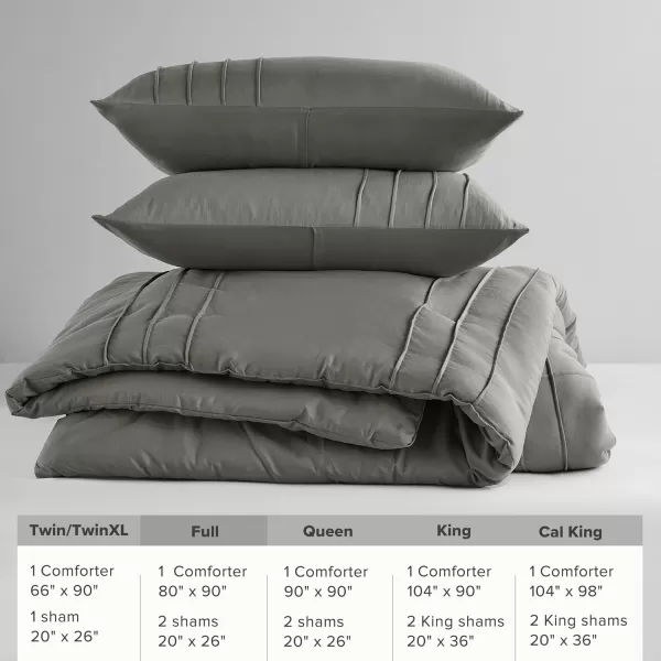 Comfort Spaces BlueGrey Full Size Comforter Set  3 Pieces Pintuck Pleated Bedding Sets Full All Season Lightweight Extra Softness PreWashed Microfiber Full Bed Set Shams FullGrey