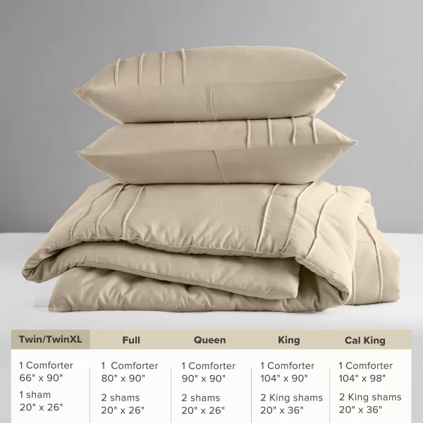 Comfort Spaces BlueGrey Full Size Comforter Set  3 Pieces Pintuck Pleated Bedding Sets Full All Season Lightweight Extra Softness PreWashed Microfiber Full Bed Set Shams FullKhaki