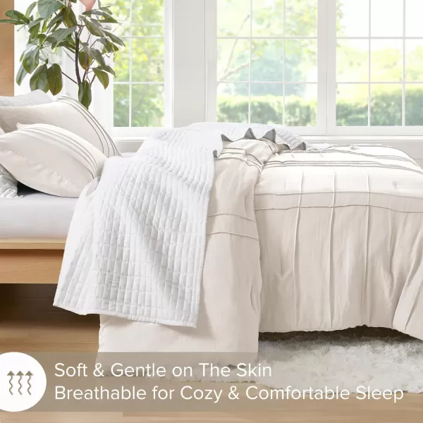 Comfort Spaces BlueGrey Full Size Comforter Set  3 Pieces Pintuck Pleated Bedding Sets Full All Season Lightweight Extra Softness PreWashed Microfiber Full Bed Set Shams FullNeutral