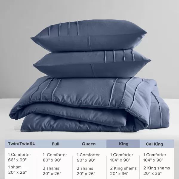 Comfort Spaces BlueGrey Full Size Comforter Set  3 Pieces Pintuck Pleated Bedding Sets Full All Season Lightweight Extra Softness PreWashed Microfiber Full Bed Set Shams FullNavy