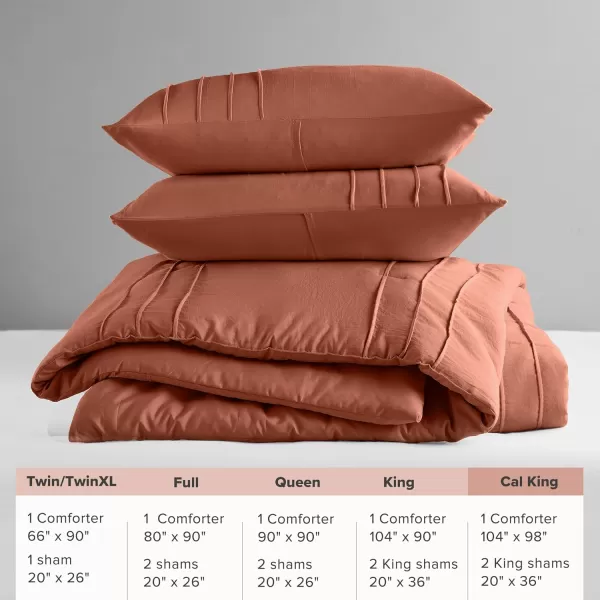 Comfort Spaces BlueGrey Full Size Comforter Set  3 Pieces Pintuck Pleated Bedding Sets Full All Season Lightweight Extra Softness PreWashed Microfiber Full Bed Set Shams FullClay