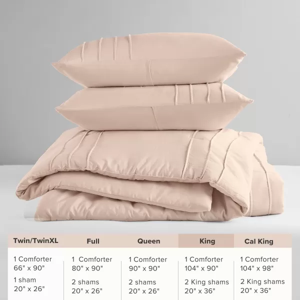 Comfort Spaces BlueGrey Full Size Comforter Set  3 Pieces Pintuck Pleated Bedding Sets Full All Season Lightweight Extra Softness PreWashed Microfiber Full Bed Set Shams FullBlush