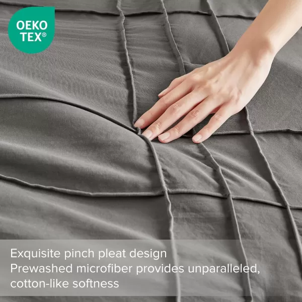 Comfort Spaces BlueGrey Full Size Comforter Set  3 Pieces Pintuck Pleated Bedding Sets Full All Season Lightweight Extra Softness PreWashed Microfiber Full Bed Set Shams FullGrey