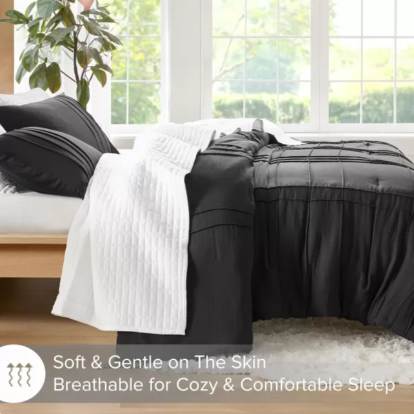 Comfort Spaces BlueGrey Full Size Comforter Set  3 Pieces Pintuck Pleated Bedding Sets Full All Season Lightweight Extra Softness PreWashed Microfiber Full Bed Set Shams FullBlack