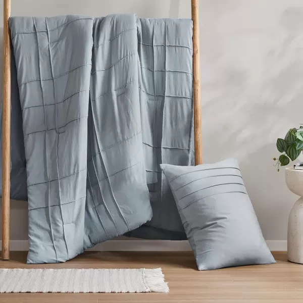 Comfort Spaces BlueGrey Full Size Comforter Set  3 Pieces Pintuck Pleated Bedding Sets Full All Season Lightweight Extra Softness PreWashed Microfiber Full Bed Set Shams FullBlueGrey