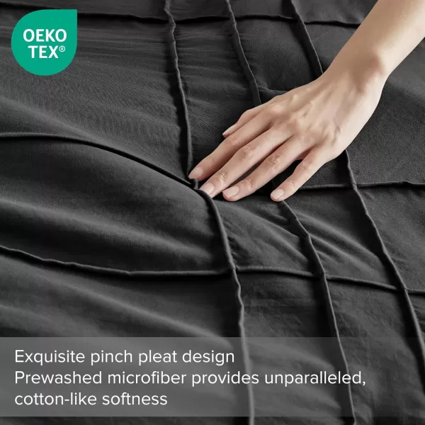 Comfort Spaces BlueGrey Full Size Comforter Set  3 Pieces Pintuck Pleated Bedding Sets Full All Season Lightweight Extra Softness PreWashed Microfiber Full Bed Set Shams FullBlack