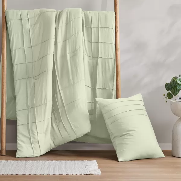 Comfort Spaces BlueGrey Full Size Comforter Set  3 Pieces Pintuck Pleated Bedding Sets Full All Season Lightweight Extra Softness PreWashed Microfiber Full Bed Set Shams FullSage