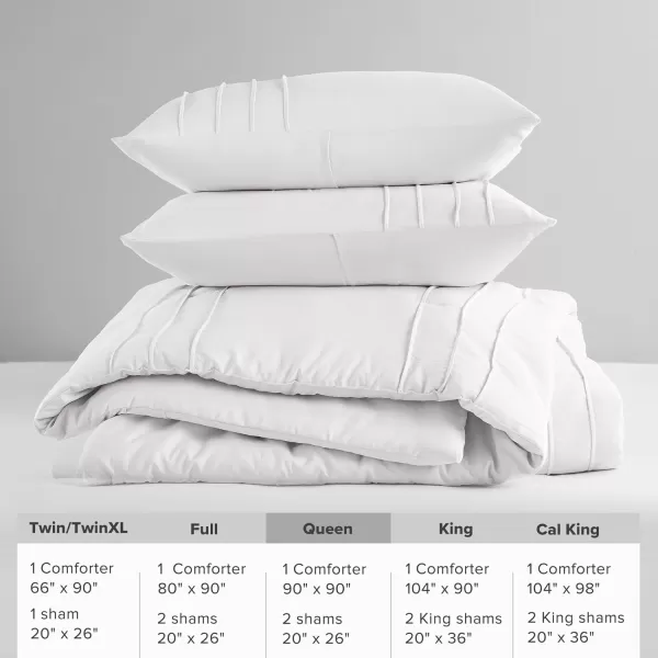 Comfort Spaces BlueGrey Full Size Comforter Set  3 Pieces Pintuck Pleated Bedding Sets Full All Season Lightweight Extra Softness PreWashed Microfiber Full Bed Set Shams FullWhite