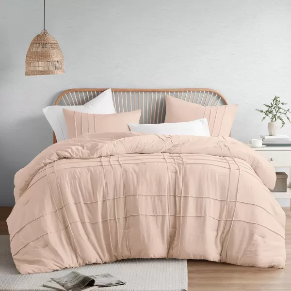 Comfort Spaces BlueGrey Full Size Comforter Set  3 Pieces Pintuck Pleated Bedding Sets Full All Season Lightweight Extra Softness PreWashed Microfiber Full Bed Set Shams FullBlush