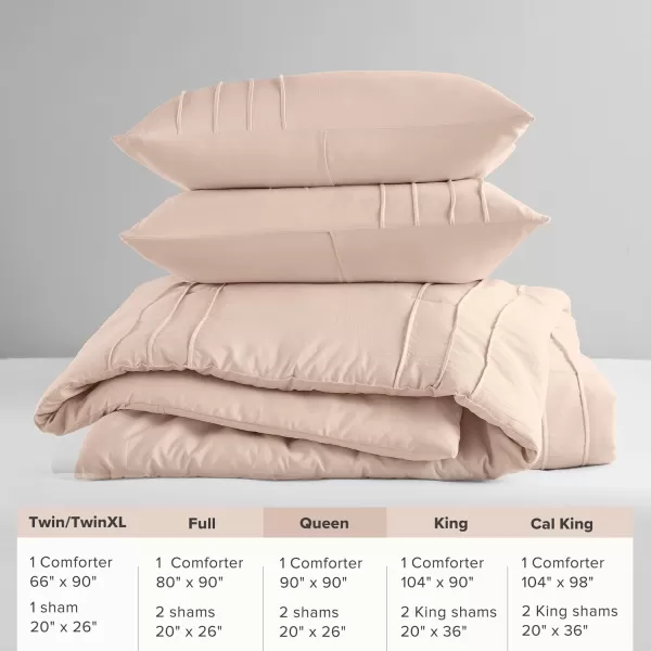 Comfort Spaces BlueGrey Full Size Comforter Set  3 Pieces Pintuck Pleated Bedding Sets Full All Season Lightweight Extra Softness PreWashed Microfiber Full Bed Set Shams FullBlush