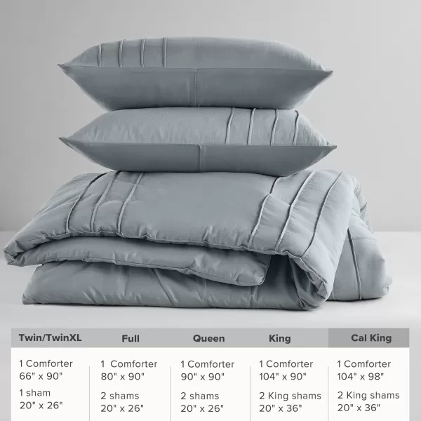 Comfort Spaces BlueGrey Full Size Comforter Set  3 Pieces Pintuck Pleated Bedding Sets Full All Season Lightweight Extra Softness PreWashed Microfiber Full Bed Set Shams FullBlueGrey