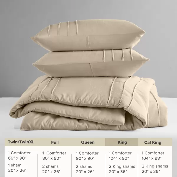 Comfort Spaces BlueGrey Full Size Comforter Set  3 Pieces Pintuck Pleated Bedding Sets Full All Season Lightweight Extra Softness PreWashed Microfiber Full Bed Set Shams FullKhaki