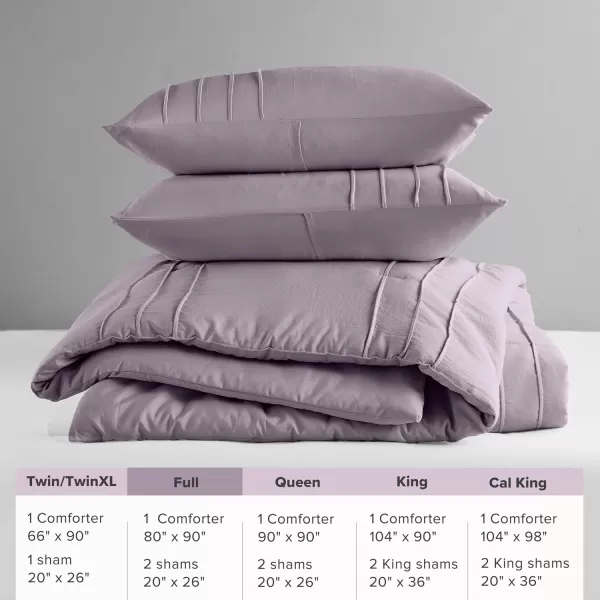 Comfort Spaces BlueGrey Full Size Comforter Set  3 Pieces Pintuck Pleated Bedding Sets Full All Season Lightweight Extra Softness PreWashed Microfiber Full Bed Set Shams FullPurple