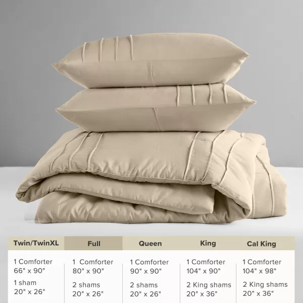 Comfort Spaces BlueGrey Full Size Comforter Set  3 Pieces Pintuck Pleated Bedding Sets Full All Season Lightweight Extra Softness PreWashed Microfiber Full Bed Set Shams FullKhaki