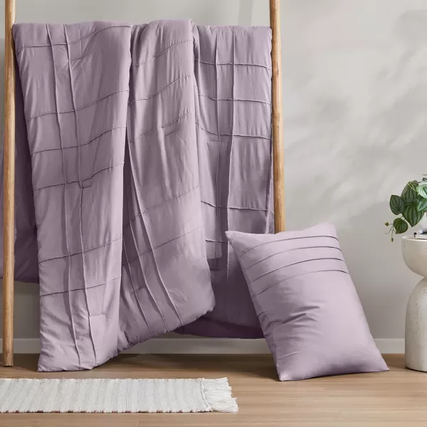 Comfort Spaces BlueGrey Full Size Comforter Set  3 Pieces Pintuck Pleated Bedding Sets Full All Season Lightweight Extra Softness PreWashed Microfiber Full Bed Set Shams FullPurple