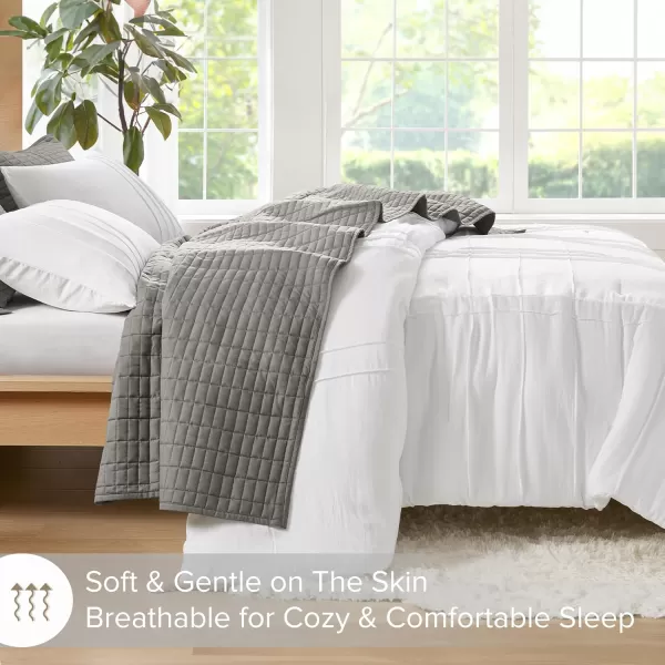 Comfort Spaces BlueGrey Full Size Comforter Set  3 Pieces Pintuck Pleated Bedding Sets Full All Season Lightweight Extra Softness PreWashed Microfiber Full Bed Set Shams FullWhite