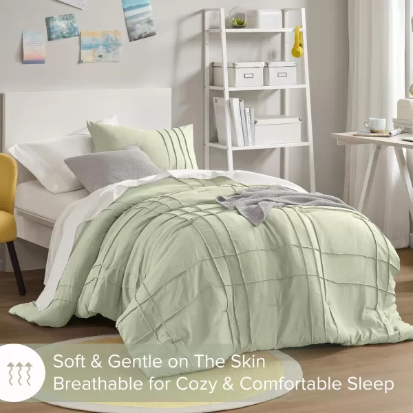 Comfort Spaces BlueGrey Full Size Comforter Set  3 Pieces Pintuck Pleated Bedding Sets Full All Season Lightweight Extra Softness PreWashed Microfiber Full Bed Set Shams FullSage