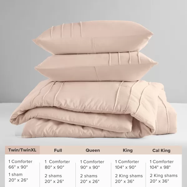 Comfort Spaces BlueGrey Full Size Comforter Set  3 Pieces Pintuck Pleated Bedding Sets Full All Season Lightweight Extra Softness PreWashed Microfiber Full Bed Set Shams FullBlush
