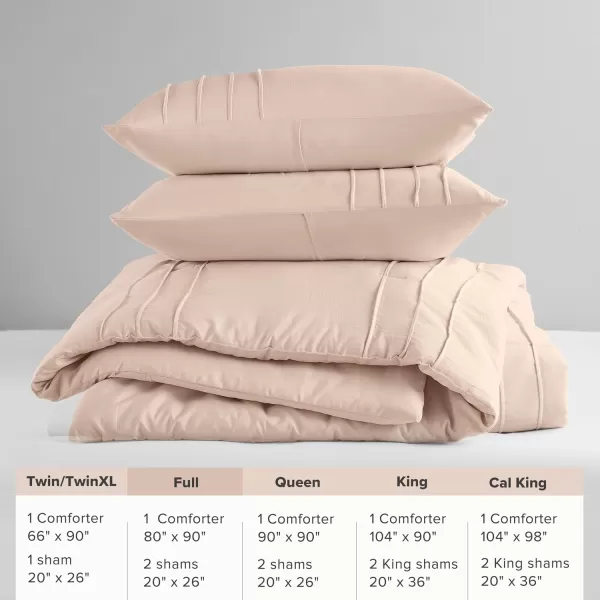 Comfort Spaces BlueGrey Full Size Comforter Set  3 Pieces Pintuck Pleated Bedding Sets Full All Season Lightweight Extra Softness PreWashed Microfiber Full Bed Set Shams FullBlush
