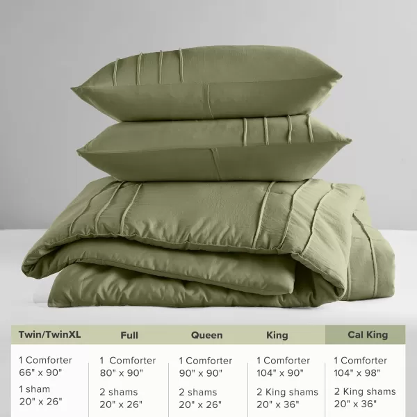 Comfort Spaces BlueGrey Full Size Comforter Set  3 Pieces Pintuck Pleated Bedding Sets Full All Season Lightweight Extra Softness PreWashed Microfiber Full Bed Set Shams FullOlive Green